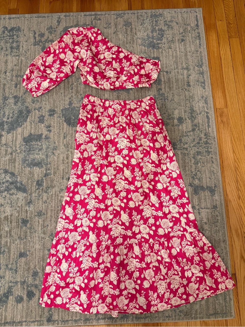 Floral One-Shoulder Pink Skirt Set